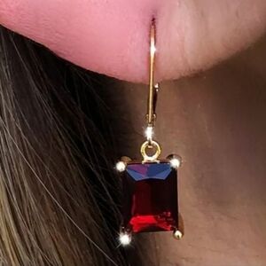 Elegant Gold and Red  Square Drop Earrings